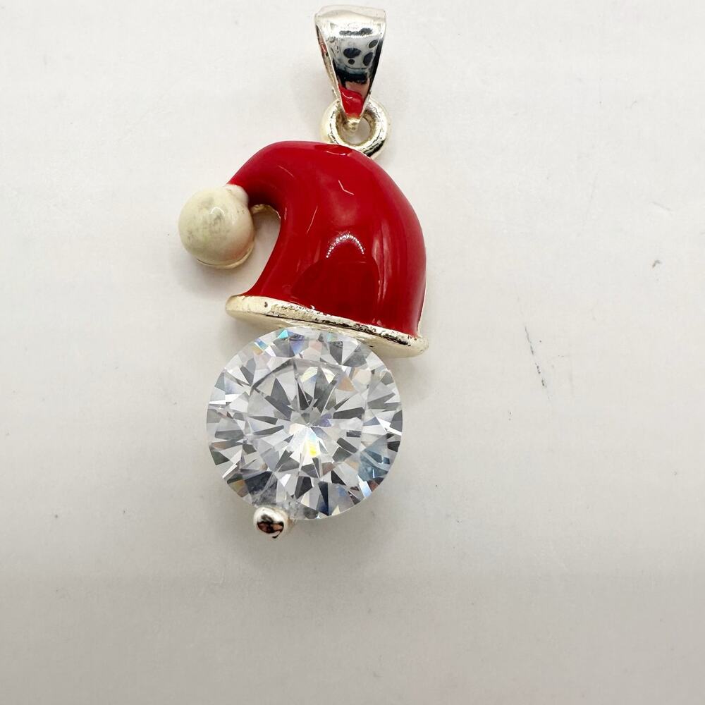 Santa Hat Pendant Charm Red Silver White Festive Christmas Holiday Jewelry